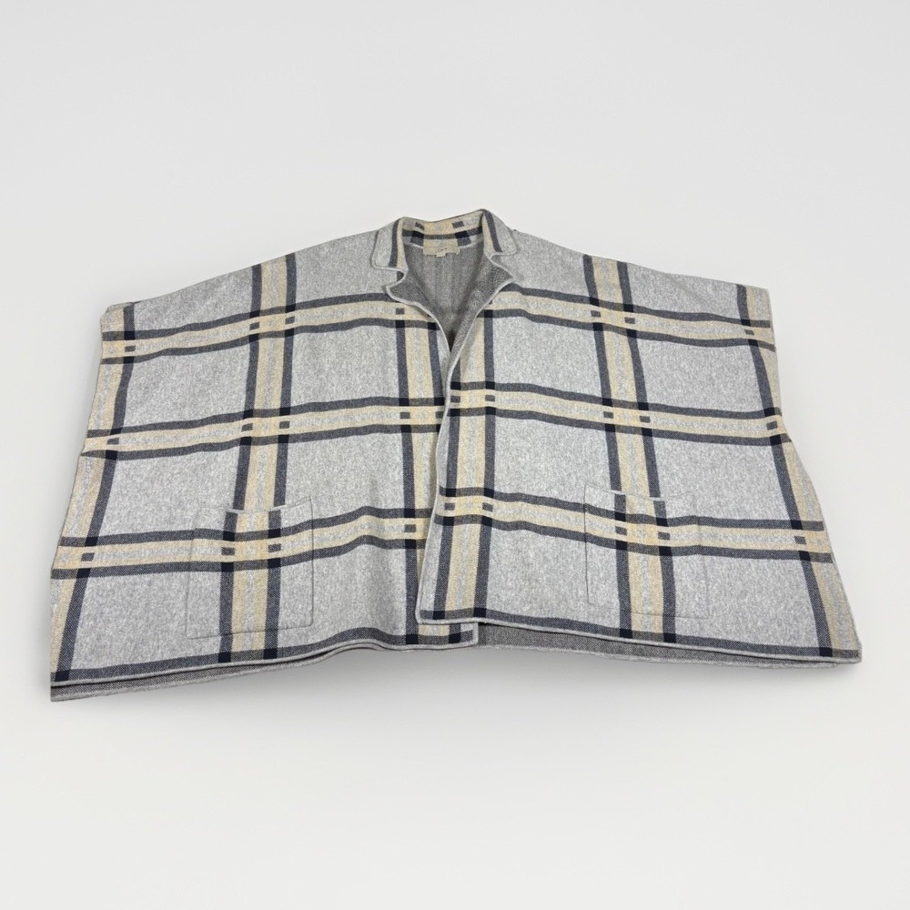 LOFT Poncho Womens‎ M/L Gray Plaid Cotton Classic Cardigan Knitted Open Front
